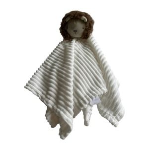 Modern Baby Lion White Brown Ribbed Large Baby Lovey Security Soother Blanket